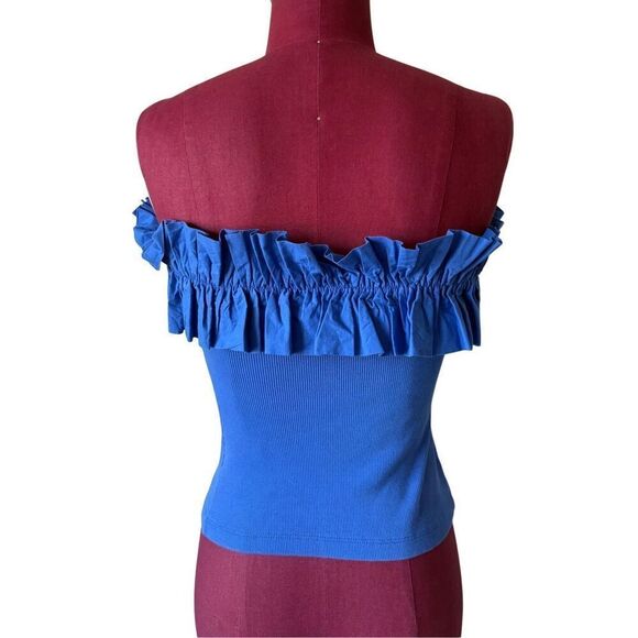 Anthropologie Maeve Poplin Ruffle Top strapless size M Blue - Picture 4 of 10